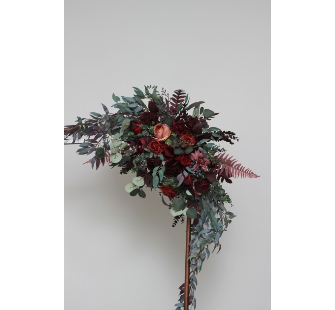  Flower arch arrangement in deep burgundy red blue colors.  Arbor flowers. Floral archway. Faux flowers for wedding arch. 5077