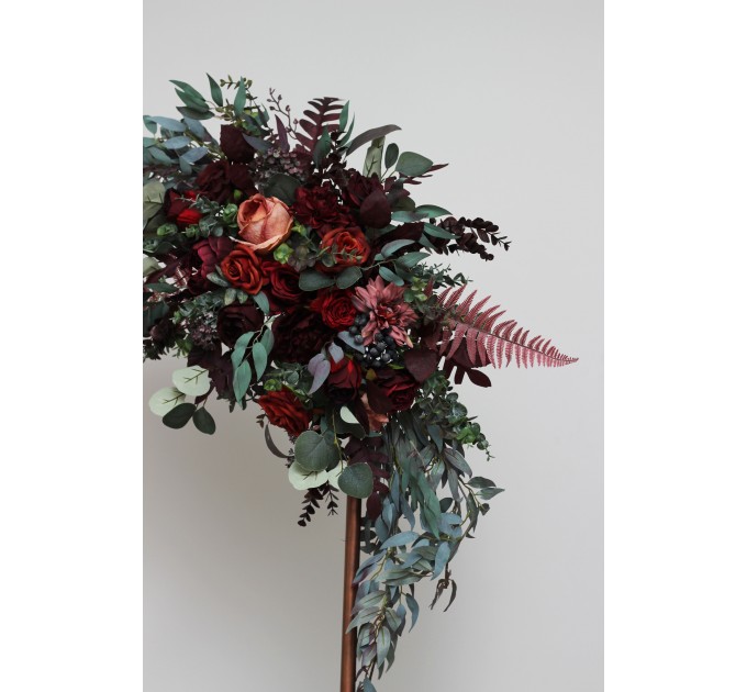  Flower arch arrangement in deep burgundy red blue colors.  Arbor flowers. Floral archway. Faux flowers for wedding arch. 5077