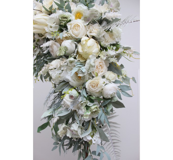  Flower arch arrangement in sage green ivory colors.  Arbor flowers. Floral archway. Faux flowers for wedding arch. 5075