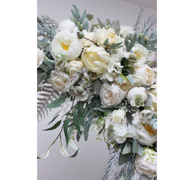  Flower arch arrangement in sage green ivory colors.  Arbor flowers. Floral archway. Faux flowers for wedding arch. 5075