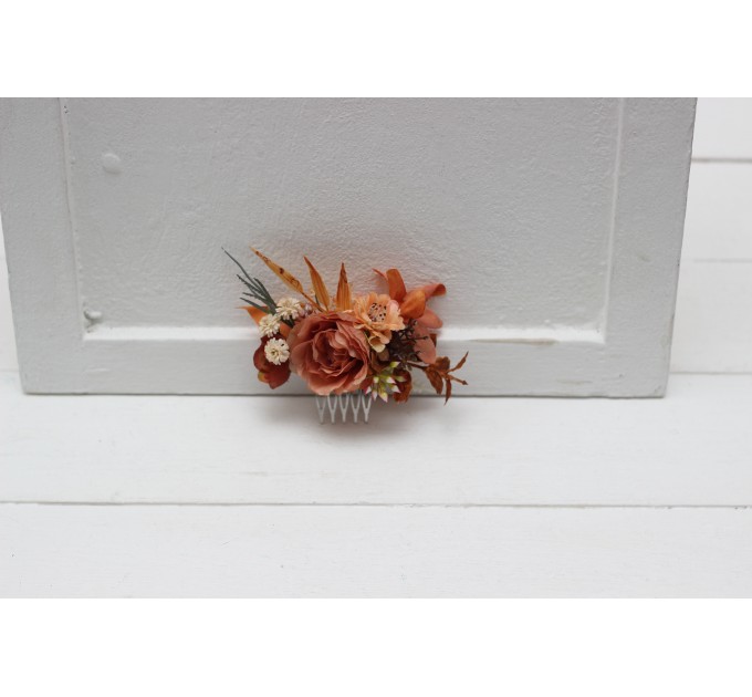 Flower comb in rust purple orange color scheme. Wedding accessories for hair. Bridal flower comb. Bridesmaid floral comb. 5073