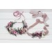Mauve pink white flower belt for wedding. Floral sash. Bridal velvet belt. Flower girl belt. 5076