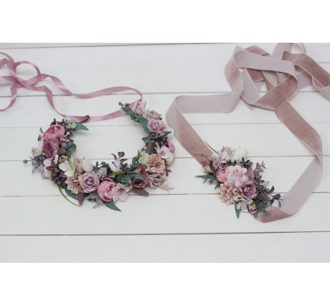 Mauve pink white flower crown. Hair wreath. Flower girl crown. Wedding flowers. 5076
