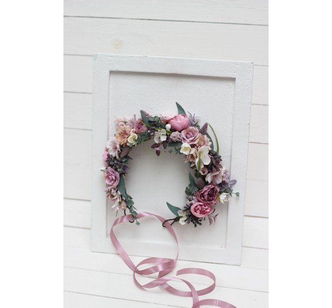 Mauve pink white flower crown. Hair wreath. Flower girl crown. Wedding flowers. 5076