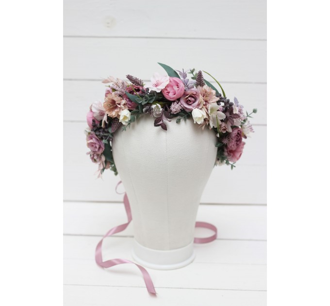 Mauve pink white flower crown. Hair wreath. Flower girl crown. Wedding flowers. 5076