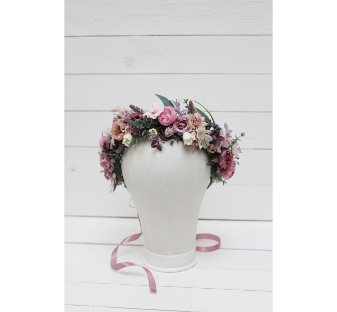 Mauve pink white flower crown. Hair wreath. Flower girl crown. Wedding flowers. 5076