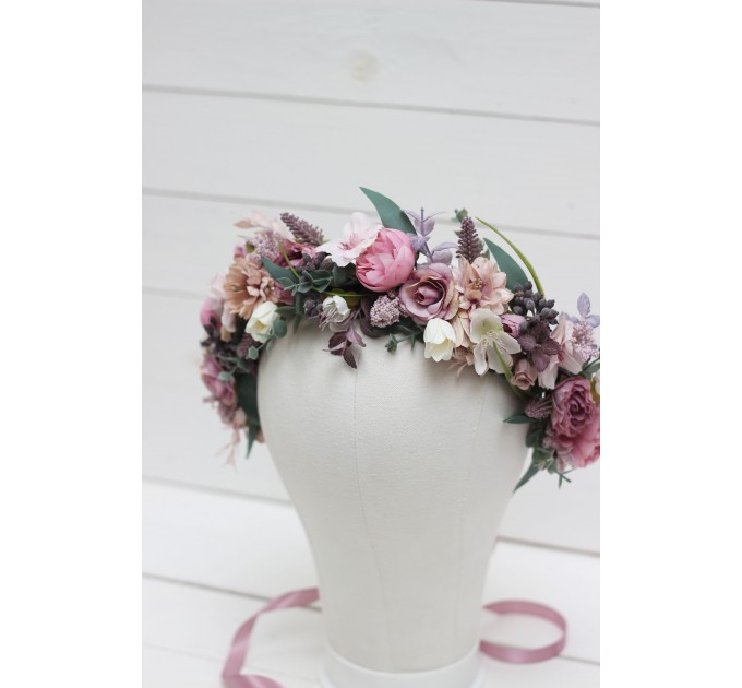 Mauve pink white flower crown. Hair wreath. Flower girl crown. Wedding flowers. 5076