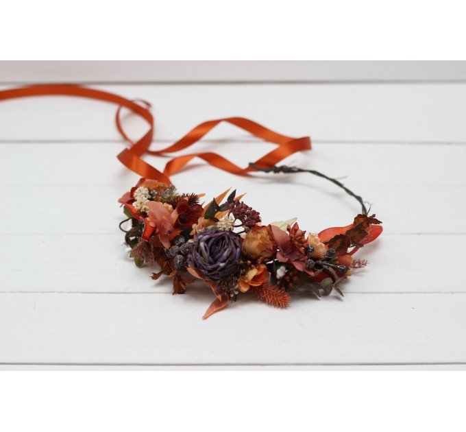 Rust purple orange flower crown. Hair wreath. Flower girl crown. Wedding flowers. 5073