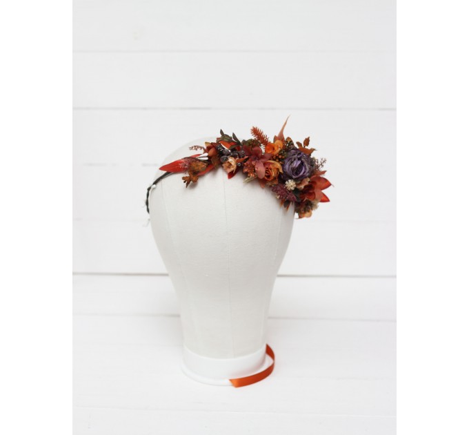 Rust purple orange flower crown. Hair wreath. Flower girl crown. Wedding flowers. 5073
