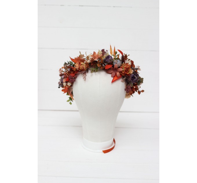 Rust purple orange flower crown. Hair wreath. Flower girl crown. Wedding flowers. 5073