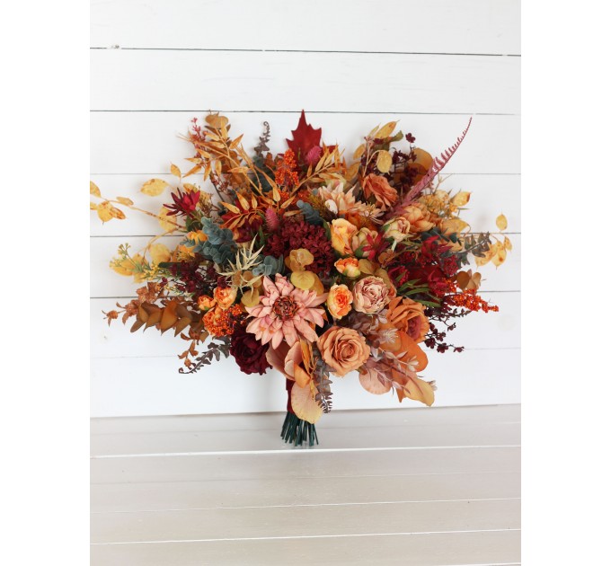 Wedding bouquets in rust burgundy orange colors. Bridal bouquet. Faux bouquet. Bridesmaid bouquet. 5073-1