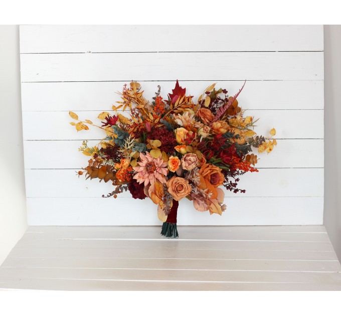 Wedding bouquets in rust burgundy orange colors. Bridal bouquet. Faux bouquet. Bridesmaid bouquet. 5073-1