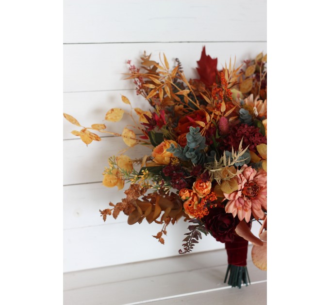 Wedding bouquets in rust burgundy orange colors. Bridal bouquet. Faux bouquet. Bridesmaid bouquet. 5073-1