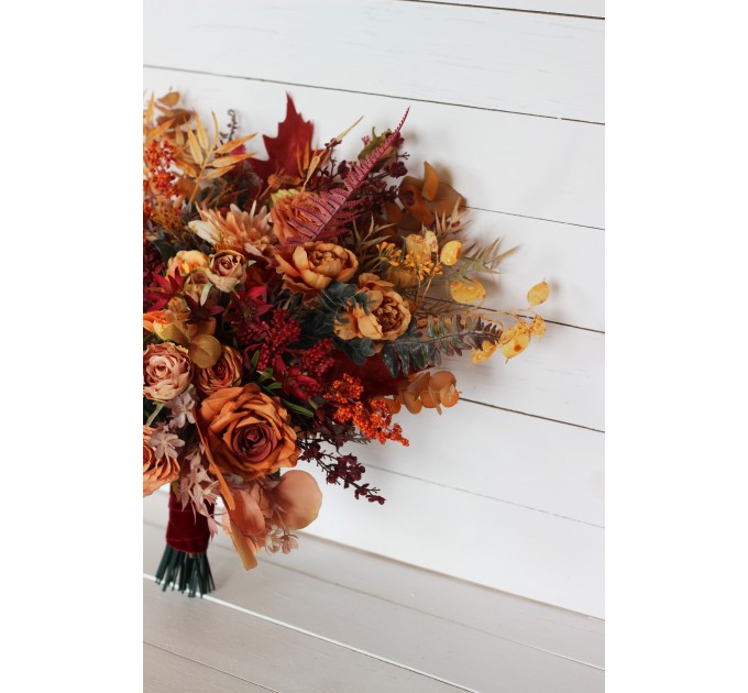 Wedding bouquets in rust burgundy orange colors. Bridal bouquet. Faux bouquet. Bridesmaid bouquet. 5073-1