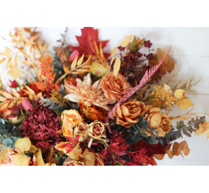 Wedding bouquets in rust burgundy orange colors. Bridal bouquet. Faux bouquet. Bridesmaid bouquet. 5073-1