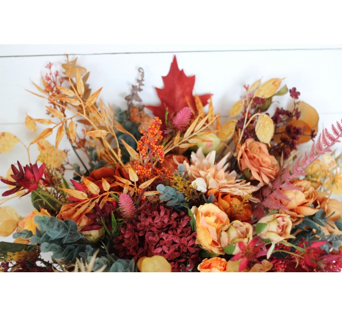 Wedding bouquets in rust burgundy orange colors. Bridal bouquet. Faux bouquet. Bridesmaid bouquet. 5073-1
