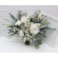Wedding bouquets in sage green ivory bouquet  colors. Bridal bouquet. Faux bouquet. Bridesmaid bouquet. 5075