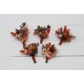 Wedding Boutonnieres & Wrist Corsage in Rust, Orange & Purple | Faux Flower Accessories