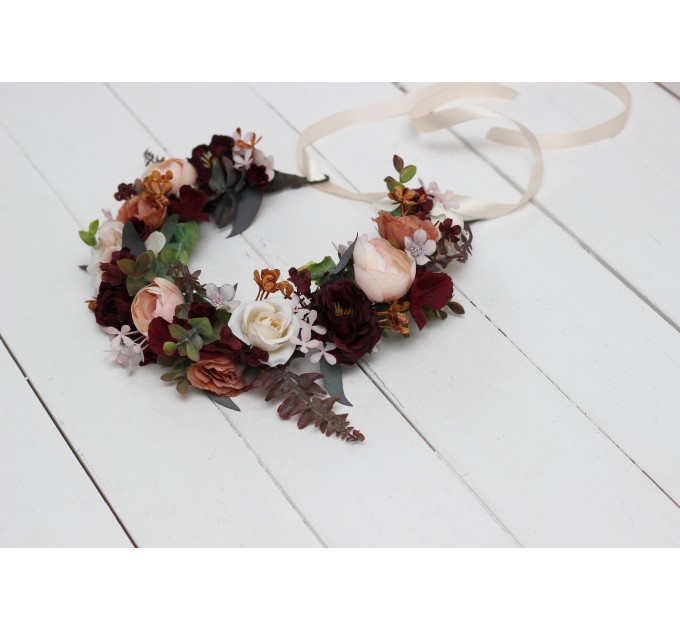 Cinnamon burgundy blush pink rust flower crown. Hair wreath. Flower girl crown. Wedding flowers. 5082