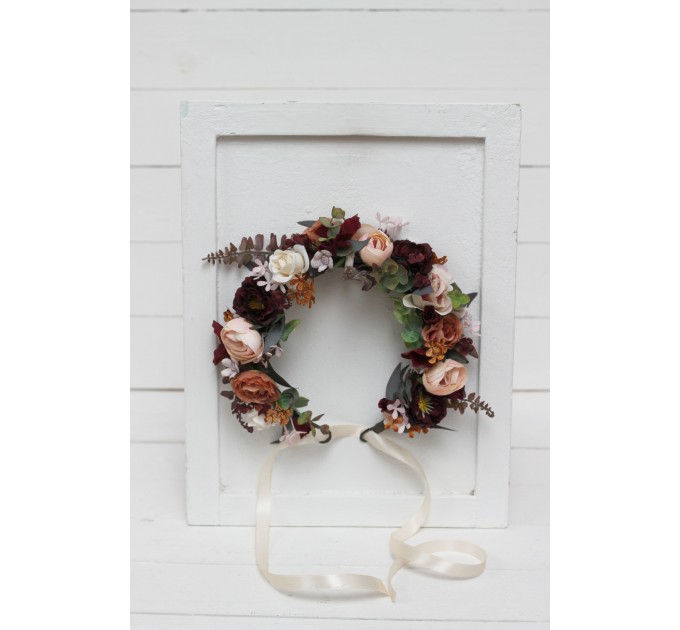 Cinnamon burgundy blush pink rust flower crown. Hair wreath. Flower girl crown. Wedding flowers. 5082