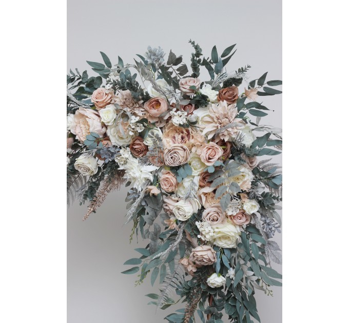  Flower arch arrangement in beige white gray colors.  Arbor flowers. Floral archway. Faux flowers for wedding arch. 5078