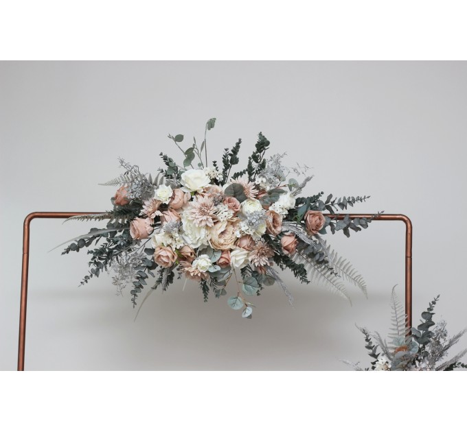  Flower arch arrangement in beige white gray colors.  Arbor flowers. Floral archway. Faux flowers for wedding arch. 5078