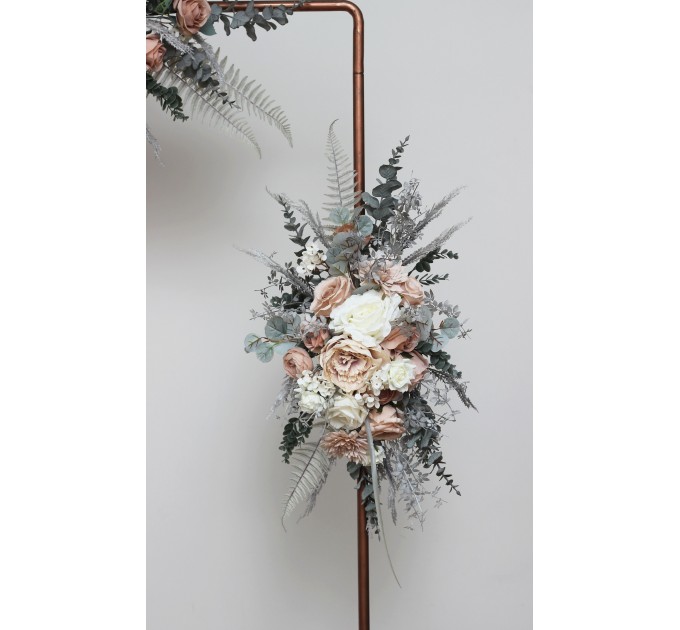  Flower arch arrangement in beige white gray colors.  Arbor flowers. Floral archway. Faux flowers for wedding arch. 5078