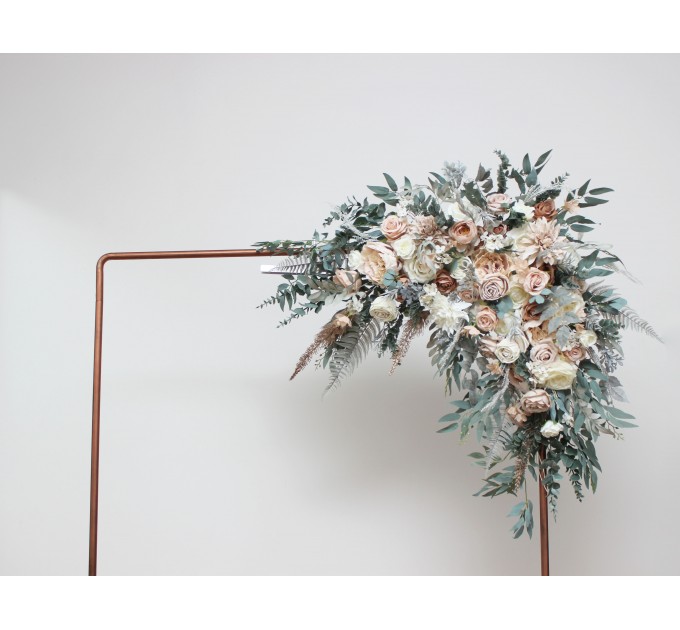 Flower arch arrangement in beige white gray colors.  Arbor flowers. Floral archway. Faux flowers for wedding arch. 5078