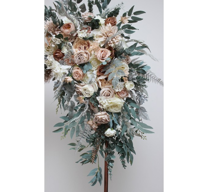  Flower arch arrangement in beige white gray colors.  Arbor flowers. Floral archway. Faux flowers for wedding arch. 5078
