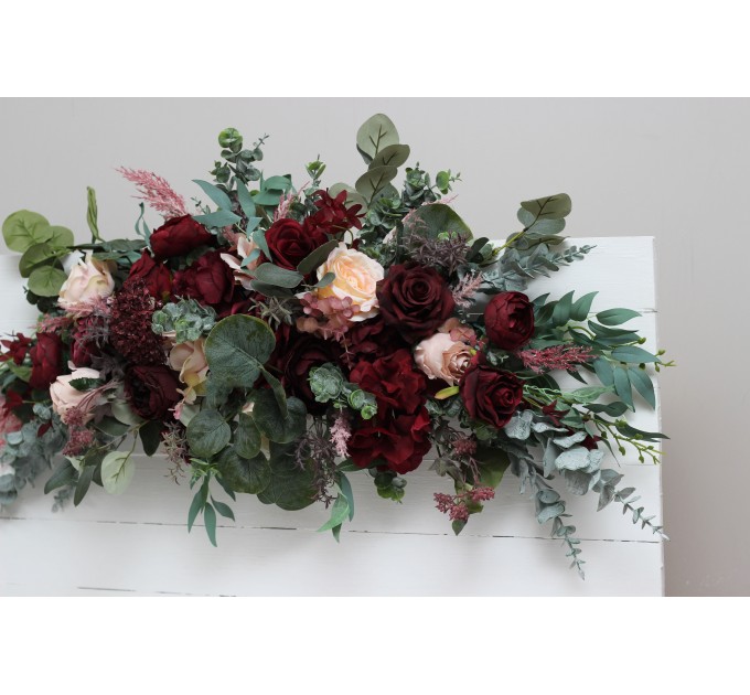  Flower arch arrangement in burgundy blush pink colors.  Arbor flowers. Floral archway. Faux flowers for wedding arch. 5080