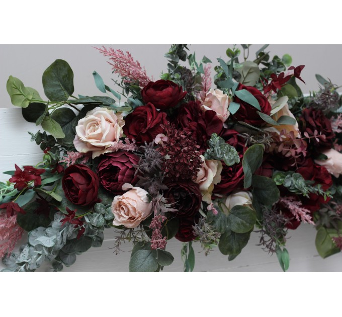  Flower arch arrangement in burgundy blush pink colors.  Arbor flowers. Floral archway. Faux flowers for wedding arch. 5080