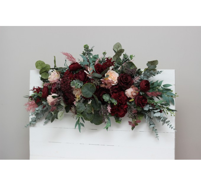  Flower arch arrangement in burgundy blush pink colors.  Arbor flowers. Floral archway. Faux flowers for wedding arch. 5080