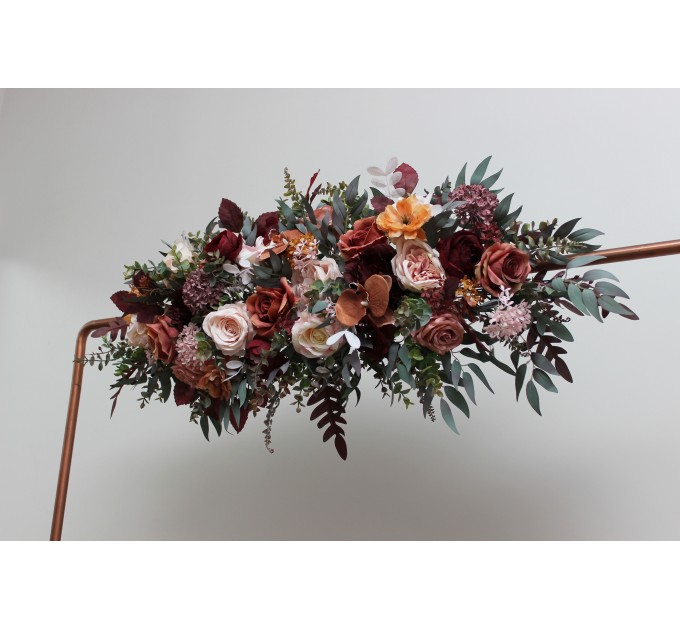 Flower Arch Arrangement in Cinnamon, Burgundy, Blush Pink & Rust | Faux Floral Archway for Wedding