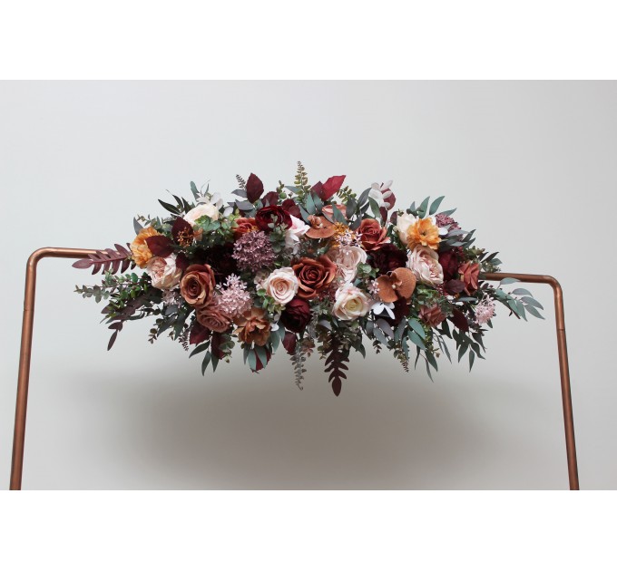 Flower Arch Arrangement in Cinnamon, Burgundy, Blush Pink & Rust | Faux Floral Archway for Wedding