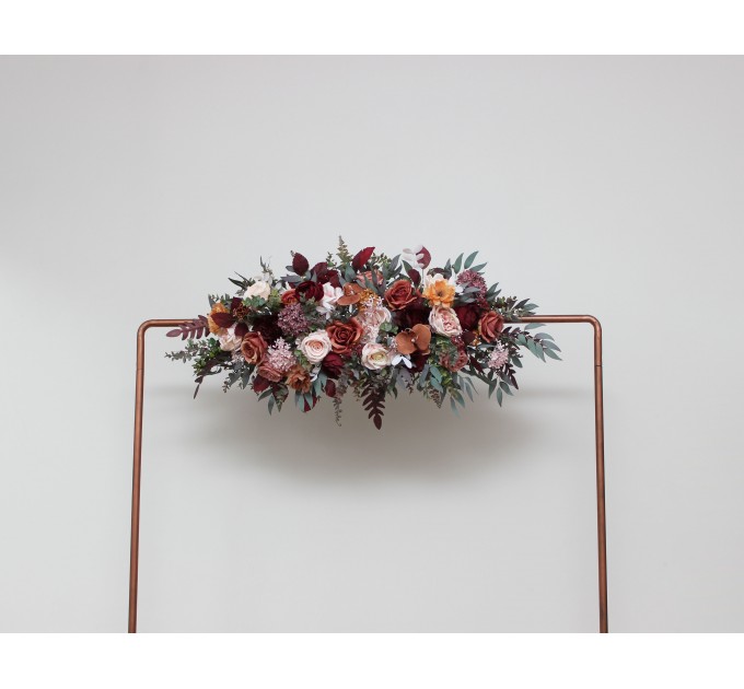 Flower Arch Arrangement in Cinnamon, Burgundy, Blush Pink & Rust | Faux Floral Archway for Wedding