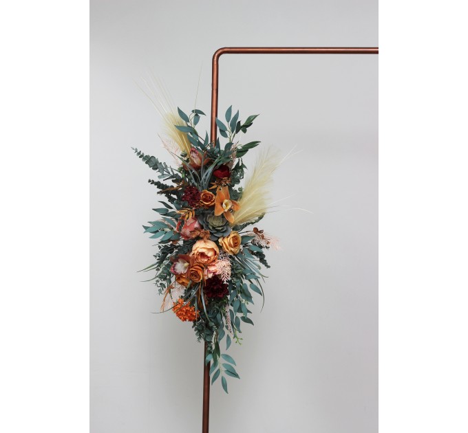 Flower arch arrangement in coral burgundy peach colors. Arbor flowers. Floral archway. Faux flowers for wedding arch. 5079