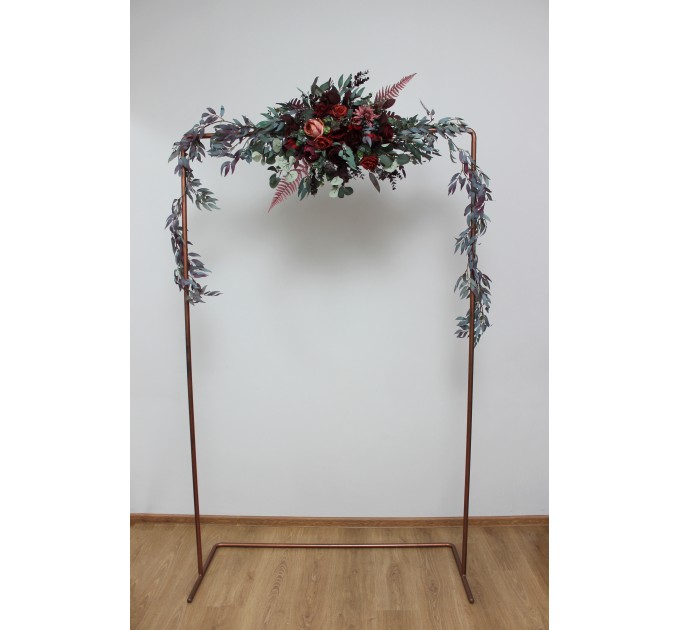  Flower arch arrangement in deep burgundy red blue colors.  Arbor flowers. Floral archway. Faux flowers for wedding arch. 5077