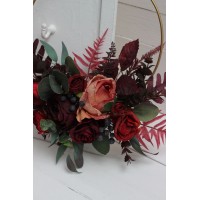 Flower hoop burgundy red blue colors. Alternative bridesmaid bouquet. 5077