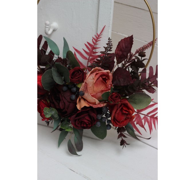Flower hoop burgundy red blue colors. Alternative bridesmaid bouquet. 5077
