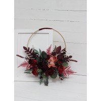 Flower hoop burgundy red blue colors. Alternative bridesmaid bouquet. 5077