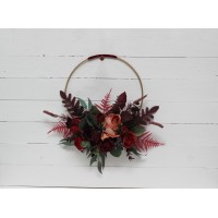 Flower hoop burgundy red blue colors. Alternative bridesmaid bouquet. 5077