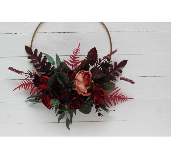 Flower hoop burgundy red blue colors. Alternative bridesmaid bouquet. 5077