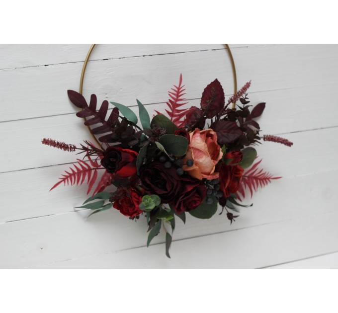 Flower hoop burgundy red blue colors. Alternative bridesmaid bouquet. 5077