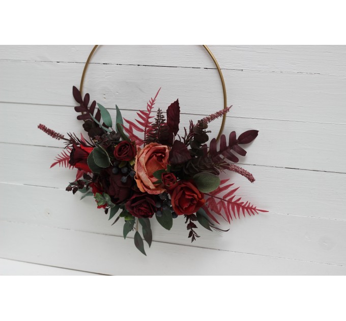 Flower hoop burgundy red blue colors. Alternative bridesmaid bouquet. 5077