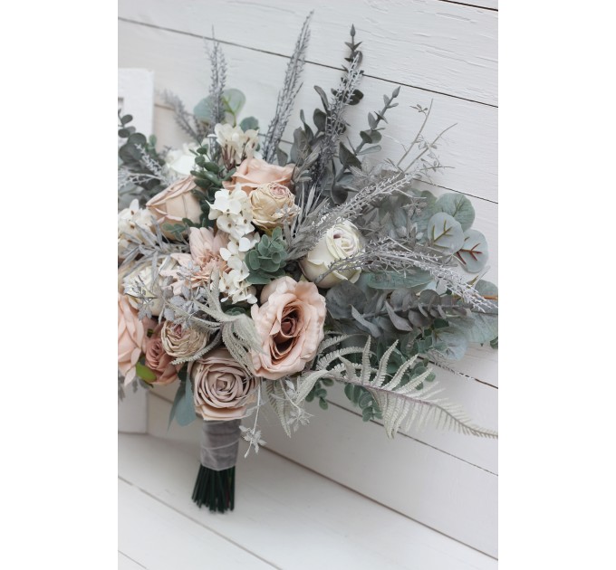 Wedding bouquets in beige white gray colors. Bridal bouquet. Faux bouquet. Bridesmaid bouquet. 5078