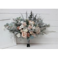 Wedding bouquets in beige white gray colors. Bridal bouquet. Faux bouquet. Bridesmaid bouquet. 5078