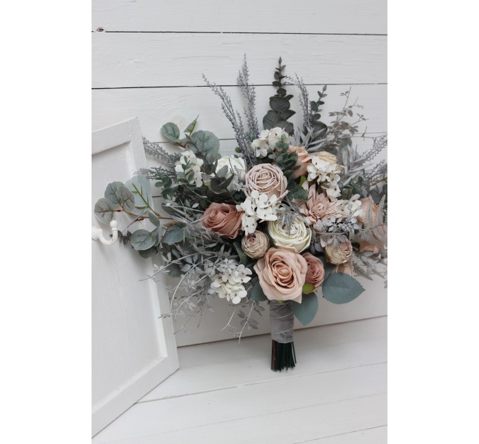 Wedding bouquets in beige white gray colors. Bridal bouquet. Faux bouquet. Bridesmaid bouquet. 5078
