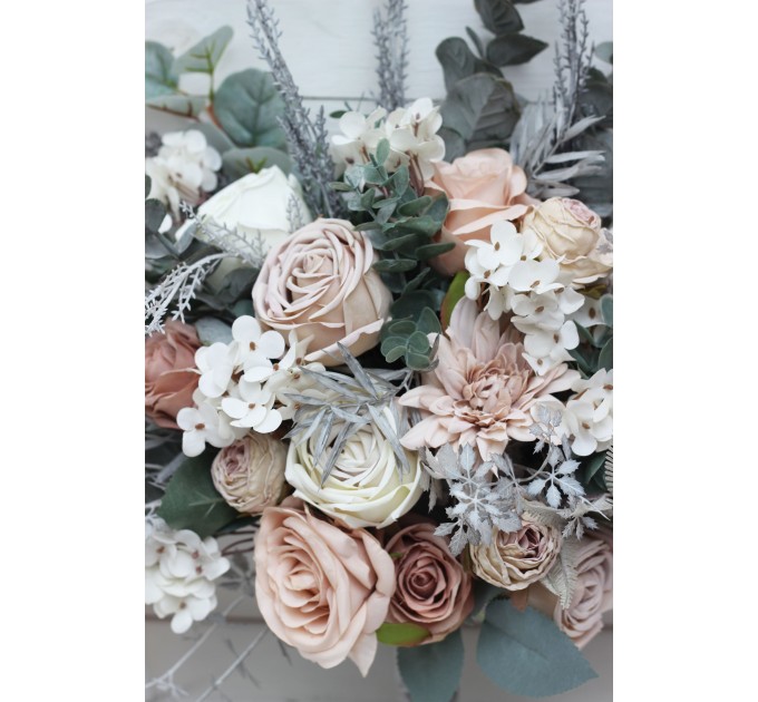Wedding bouquets in beige white gray colors. Bridal bouquet. Faux bouquet. Bridesmaid bouquet. 5078