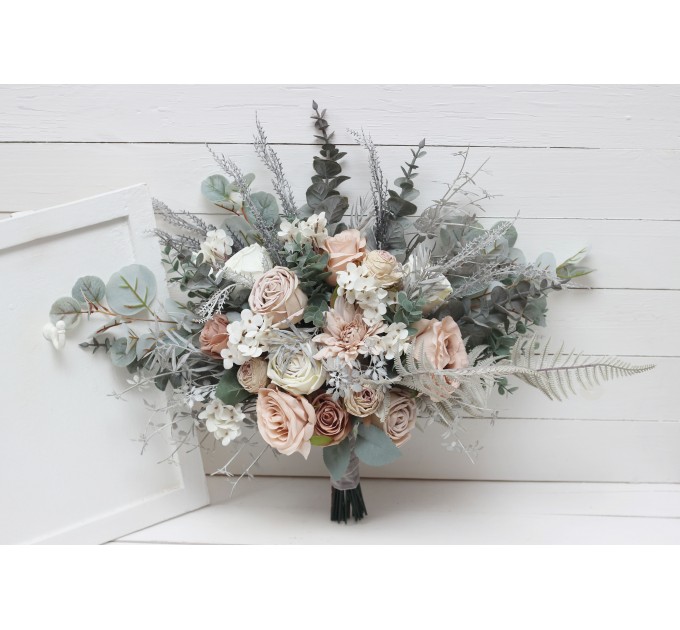 Wedding bouquets in beige white gray colors. Bridal bouquet. Faux bouquet. Bridesmaid bouquet. 5078