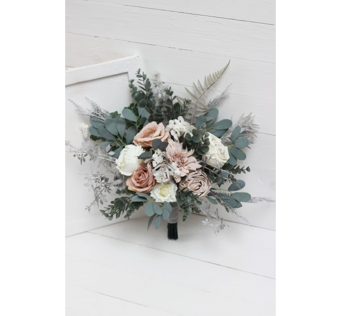 Wedding bouquets in beige white gray colors. Bridal bouquet. Faux bouquet. Bridesmaid bouquet. 5078
